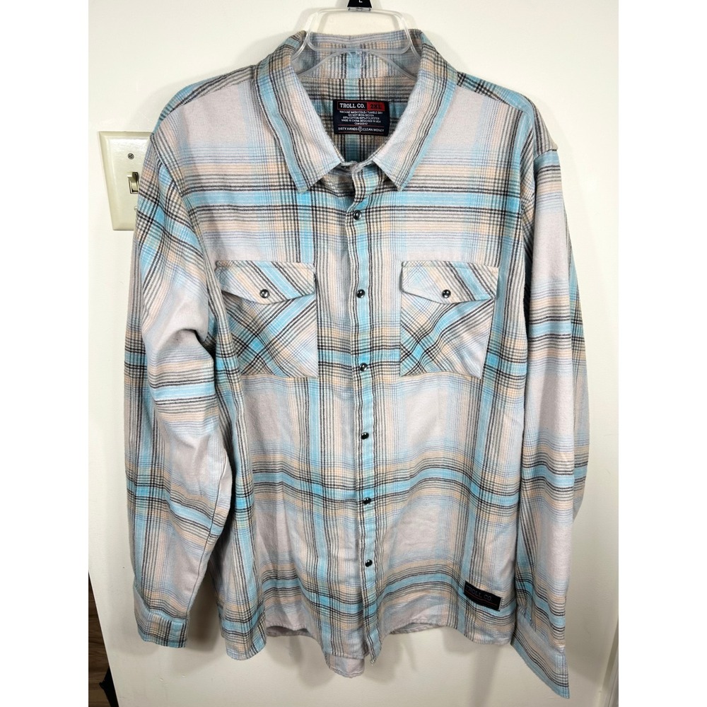 Troll Co Men's Plaid Flannel Shirt Pearl Snap Button 2XL Dirty Hands Clean Money